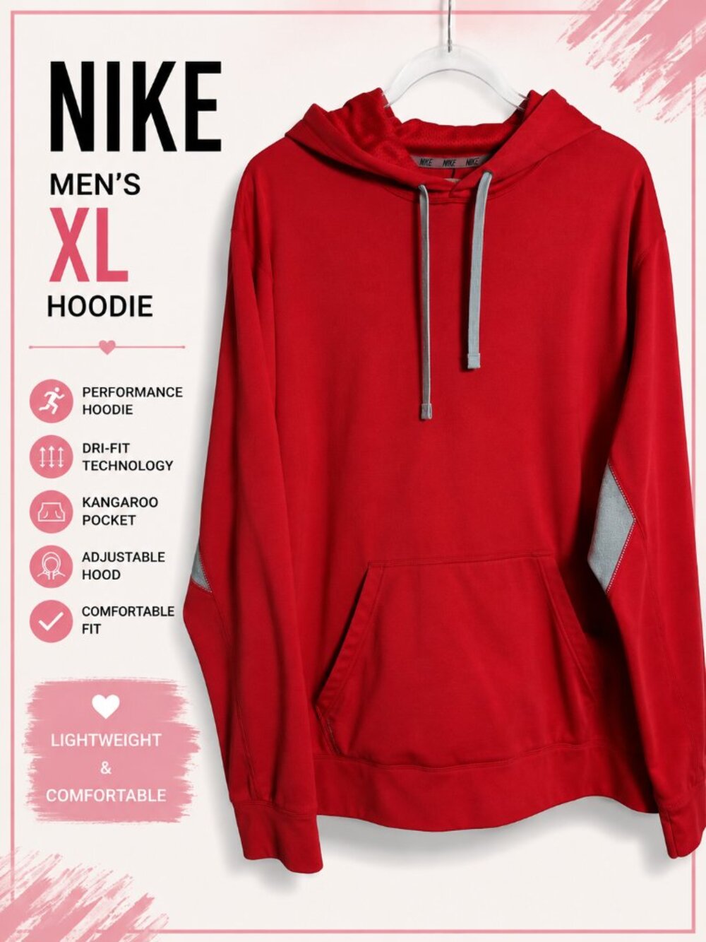 Nike Therma Fit Hoodie Men's Red/gray Size XL